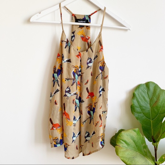 Heartbeat Tops - Heartbeat Birds Print Tan Red Top Tank Size XS